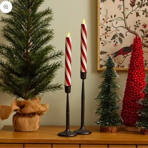 Luminara Red Candy Cane Glitter Stripe White Flameless Candle Tapers - Set of 2